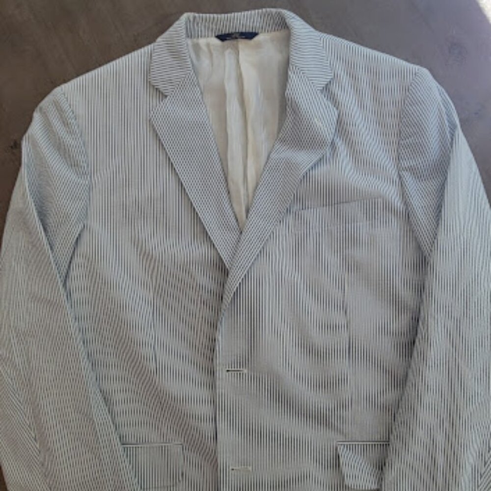Men's "346" Brooks Brothers Jacket, Blue/White Stripe, Size 46L